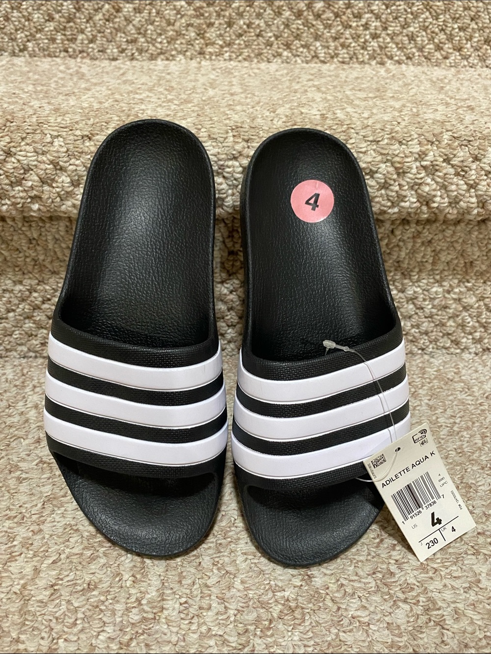 Adidas Black and White Kids Slide with Three Stripes